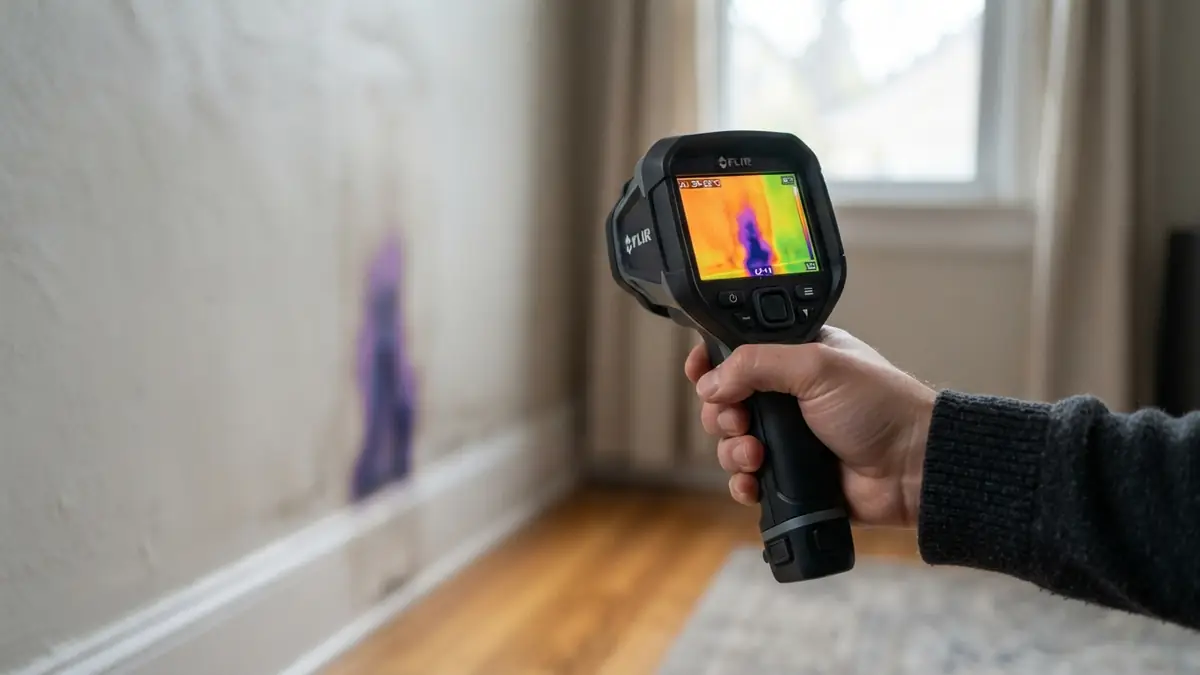 Thermal camera tracing hidden wet areas during water extraction